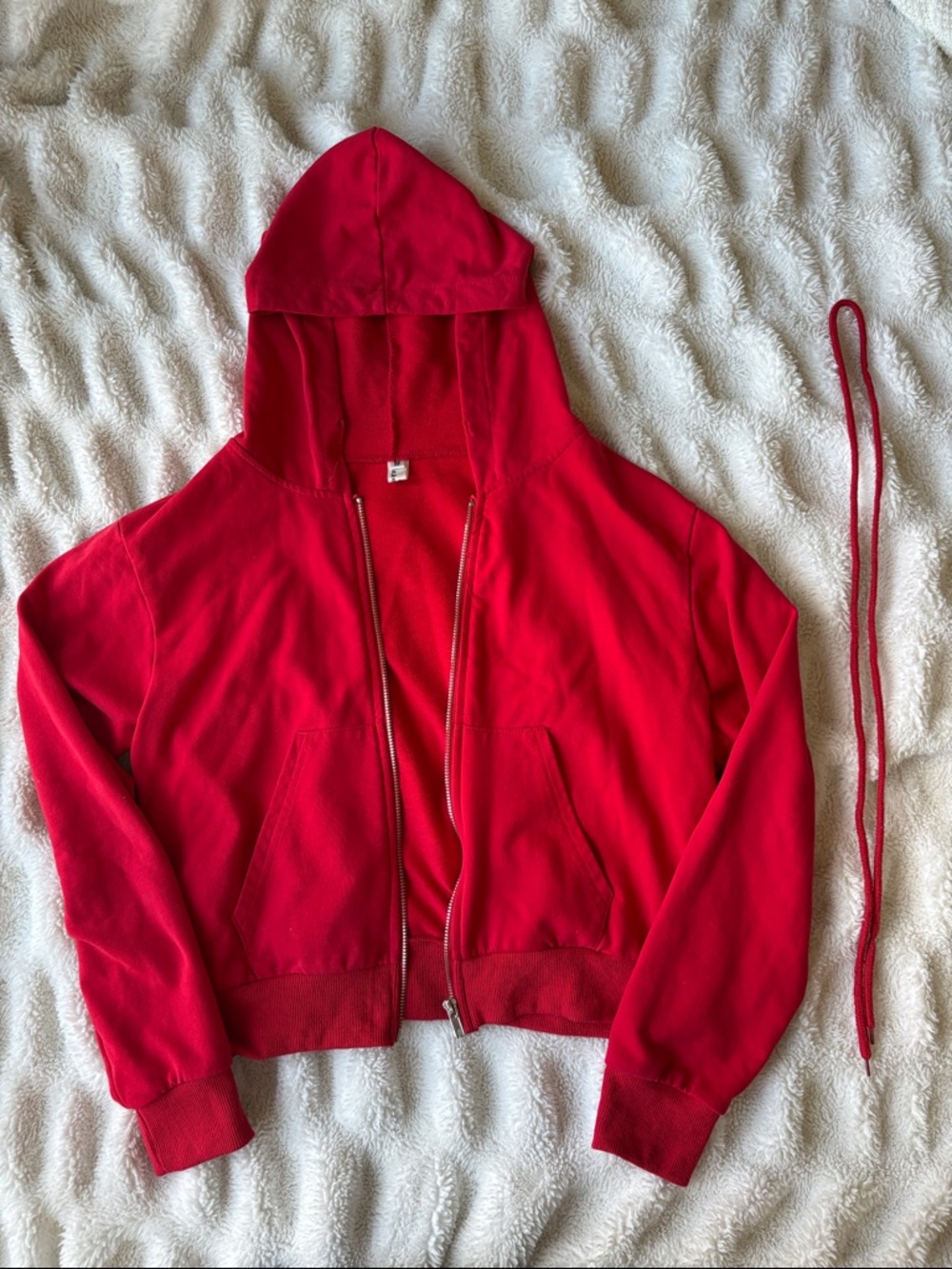 Bright Red Zip-Up Hoodie with Removable Drawstring